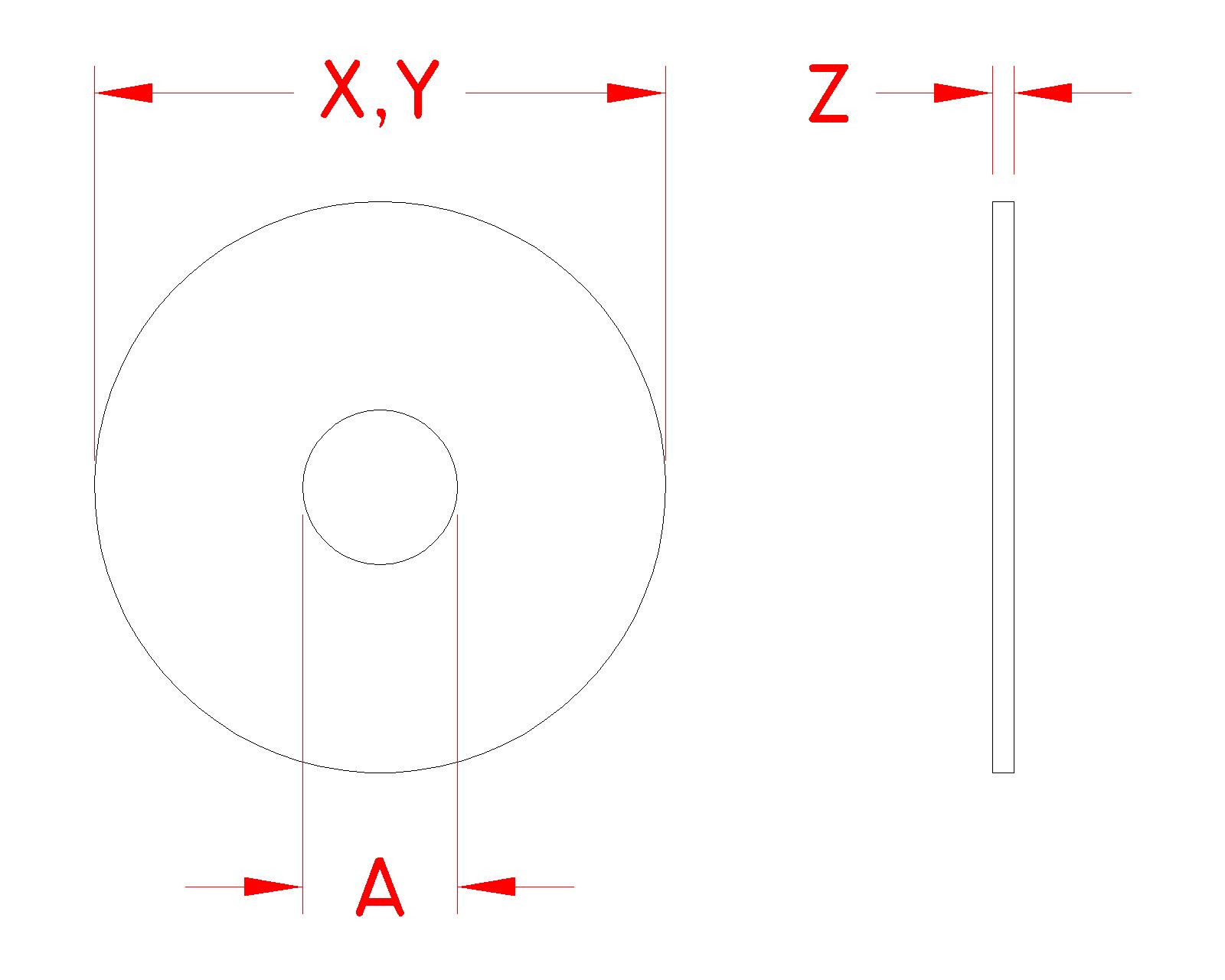 Stainless Steel Fender Washer, P0113-FW07, P0113-FW08, P0113-FW10, P0113-FW13, Line Drawing